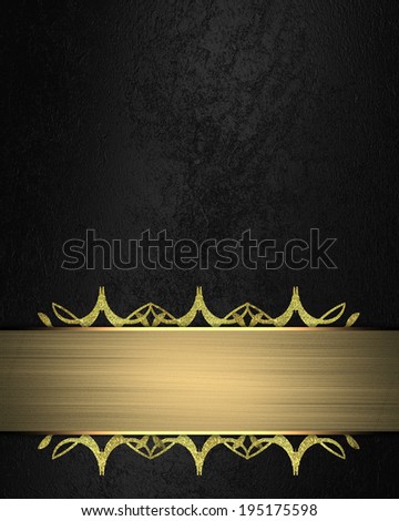 Black background with a decorative gold plate with patterns on the edges. Design template. Template for site