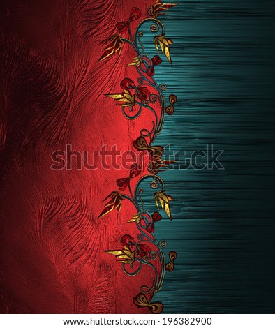 Abstract red texture on a blue background with patterns of flowers. Design template. Design site