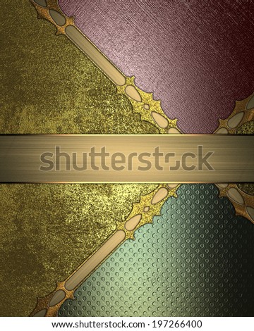 Background of different textures. Brown, green, gold and gold ribbon. Design template. Design site