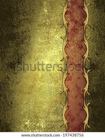 Grunge gold metallic leaf with red slit and gold trim. Design template. Design site