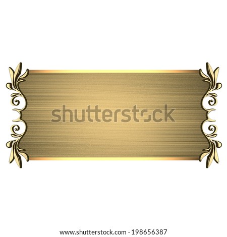 Gold nameplate on white background. Design template. Design site