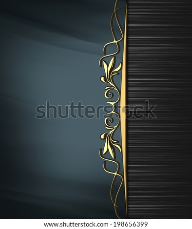 Abstract blue texture with black edge and with gold pattern. Design template. Design site