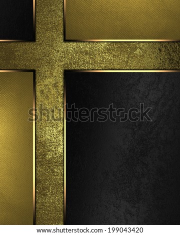 Gold and black plate with gold trim. Design template. Design site