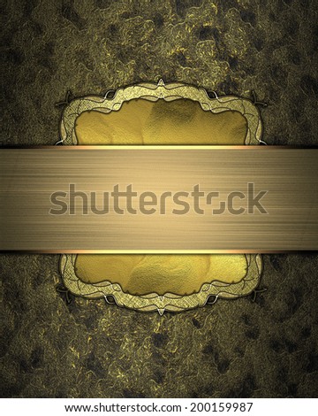 Abstract black and gold background with a gold plate with decorative trim with gold ribbon. Design template. Design site