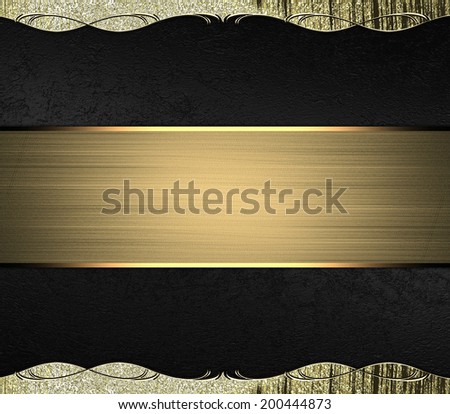 Abstract black background with gold edges with gold trim and gold ribbon. Design template. Design for site