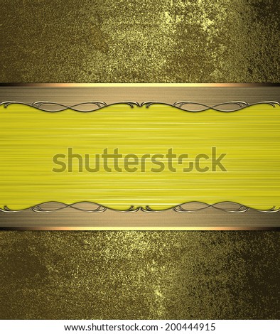 Old metal gold with yellow label with gold patterns on the edges. Design template. Design for site