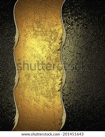 Black background with gold scuffed with gold ribbon. Design template. Design site
