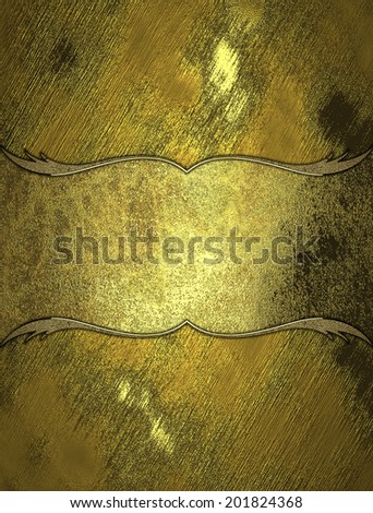 Worn gold background with gold plate, inscription text. Design template. Design site