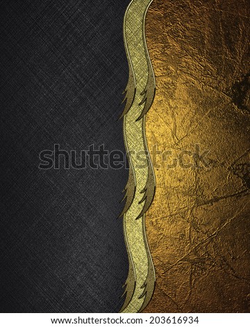 Abstract black background with gold and gold ribbon. Design template. Design site