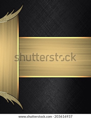 Abstract black background with a gold edge and gold ribbon. Design template. Design site