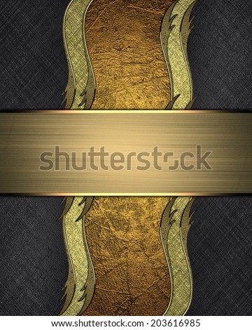 Gold ribbon with gold trim with black edge and gold ribbon. Design template. Design site