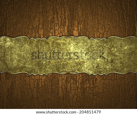 Background of wood with gold plate. Design template. Design site