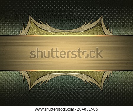 Abstract green background with gold frame from gold edges and gold ribbon. Design template. Design site