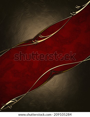 Brown shabby background with red cutout and gold trim. Design template. Design site