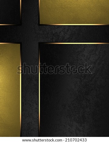 Gold and black plate with gold trim. Design template. Design site