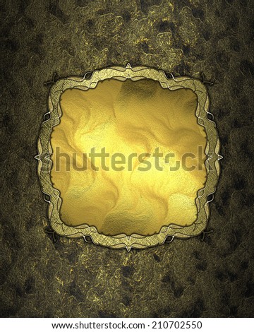 Abstract black and gold background with a gold plate with decorative trim. Design template. Design site