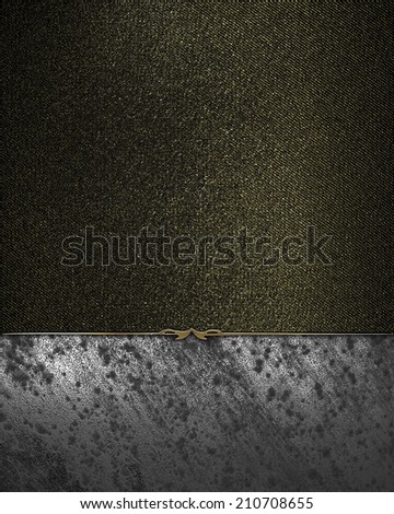 Black grunge shabby background with gold and old metal nameplate. Design template. Design site