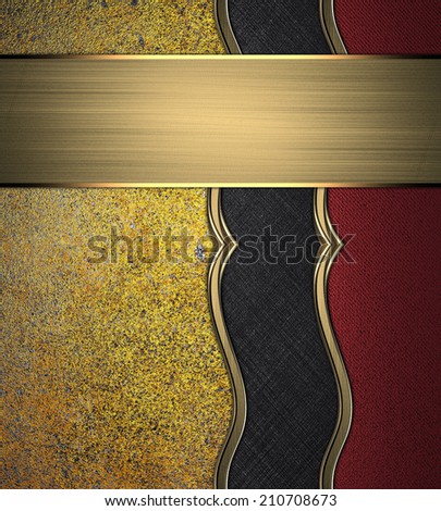 Yellow Background of red and black texture with gold ribbon. Design template. Template for site