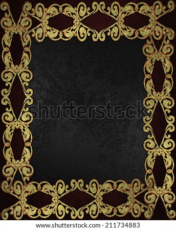 Black background with frame from gold pattern. Design template. Design site