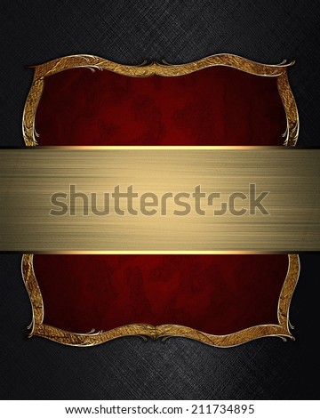 Abstract black background with red plate for text with gold trim and gold ribbon. Design template. Design site