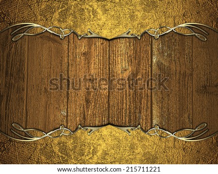 Grunge golden frame on wood background. Design template. Design for site