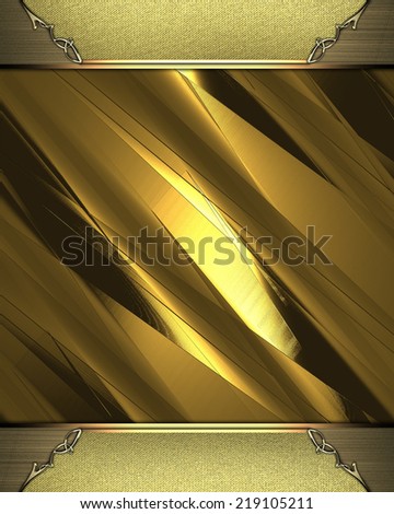 Yellow background with gold edges. Gold frame. Design template. Design site