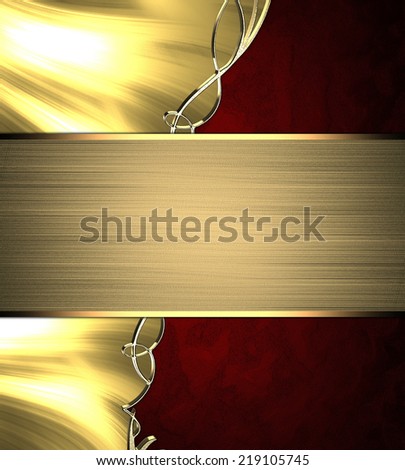 Gold sign with golden frame on red background. Design template. Design site