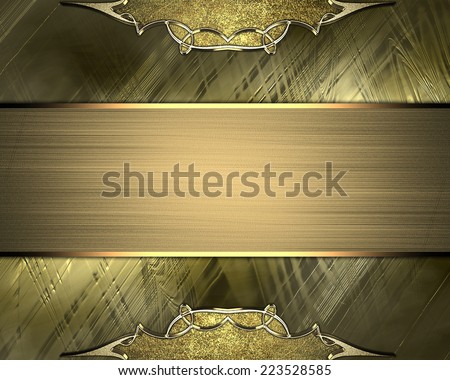 Abstract gold background with gold vintage edges and gold ribbon. Design template. Design site