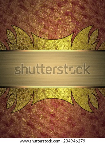 Red texture with worn gold with metal plates and gold ribbon. Template