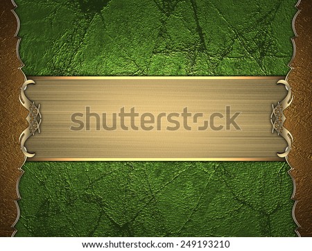 Template gold frame on green background with gold ribbon. Design template. Design for site