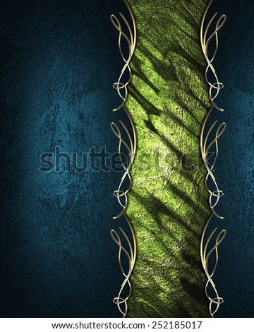 Blue texture with gold pattern and cut green. Design template