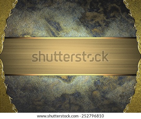 Gold frame on grunge metal plate. Design template. Design site