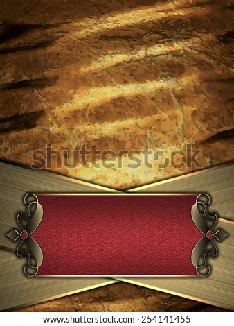 Vintage Golden metal background with gold stripes and a red sign with gold decoration. Design template. Design for site
