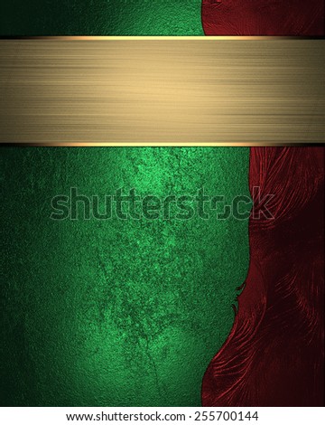 Abstract golden green red texture with gold ribbon. Template design for text. Template for site