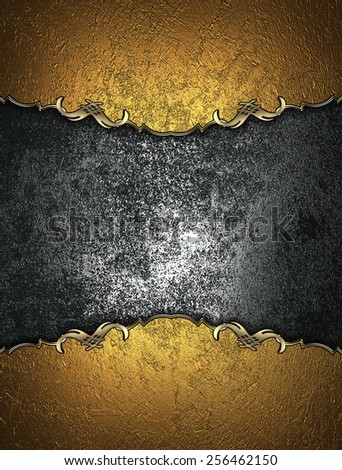 Template gold frame with metal plate. Design template. Design for site