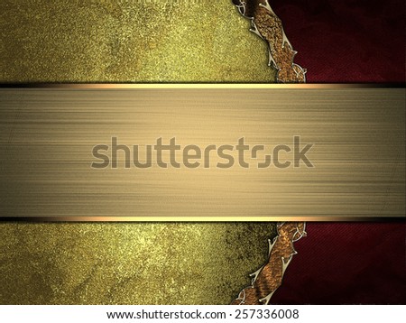 Grunge gold background with red side and gold nameplate. Design template. Design site