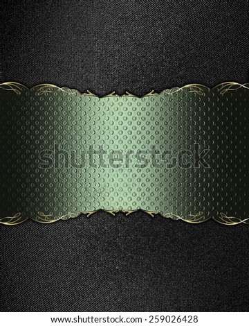 Grunge black background with a green sign with gold trim. Design template. Design site