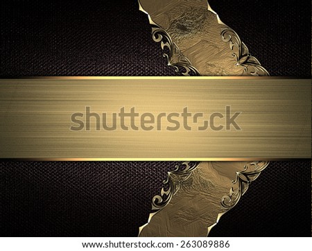 Template for text. Design element on a brown background with gold ribbon and patterned