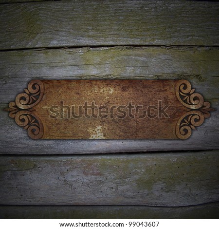 Wood Background with rust metal framework