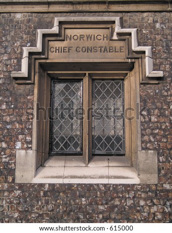 Window of old police office in Norwich, Norfolk