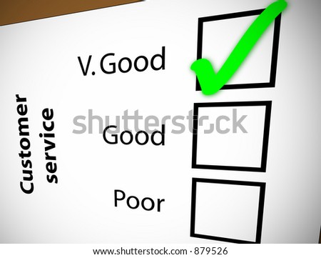 Tickbox showing customer service quality, green tick on v.good