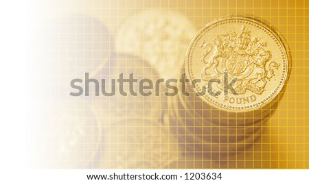 Background of British one pound coins, yellow tint, fine yellow grid, fading to white.