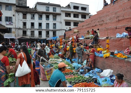 KATHMANDU, NEPAL - MAY 17: Street trade on Durbar Square, May 17, 2011 in Kathmandu, Nepal.