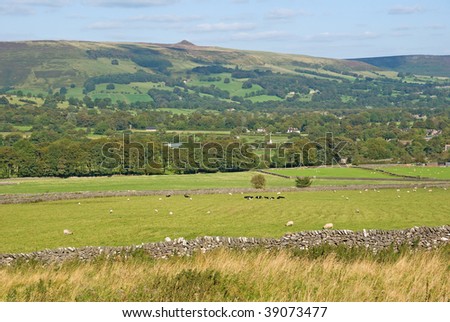 Peaceful rural scenery of the beautiful Hope Valley in the Peak District of Derbyshire, England