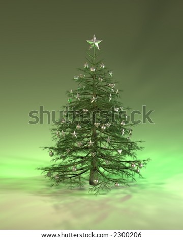 a green silver christmas tree rendered with green lights
