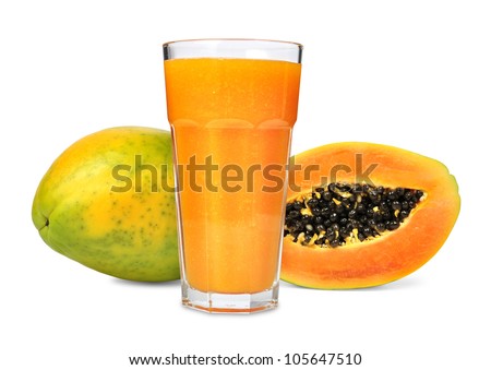 Glass of papaya juice isolated