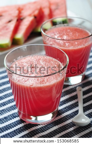 Water melon smoothie in glass with sliced water melon