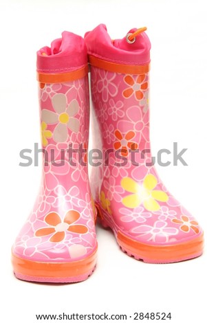 pink wellington boots isolated on white background