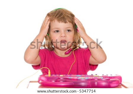 cartoon girl playing piano. stock photo : little girl playing children piano and singing