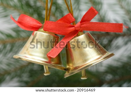 Christmas decoration - little golden bells and spruce